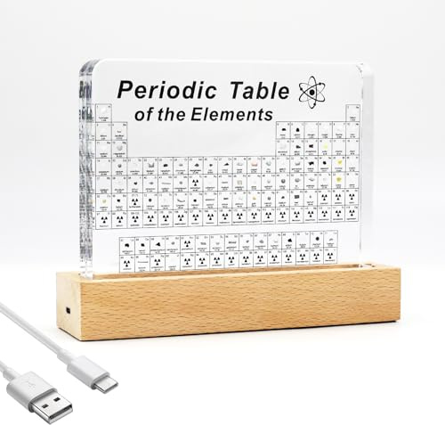 Lampada da Tavolo LED Tavola Periodica con 83 Campioni di Elementi Reali Decorazione Scientifica in Acrilico per Ufficio e Camera dei Bambini Regalo Educativo STEM Ideale per Studenti e Appassionati
