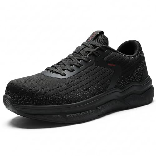 PEAKVIP Men's Steel Toe Safety Shoes, Wide Toe Box Waterproof Non-Slip Lightweight Work Sneakers for Warehouse, Cushioned Walking Shoes Plantar Fasciitis & Arch Support, Orthopedic Black Size 11
