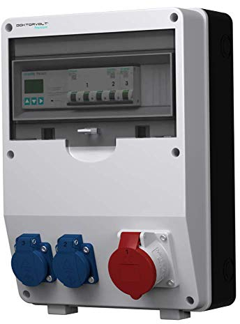 Distributore di corrente 16 A, 2 x 230 V, pTD-S con presa MENNEKES MID 80 A, distributore di corrente edilizia da parete