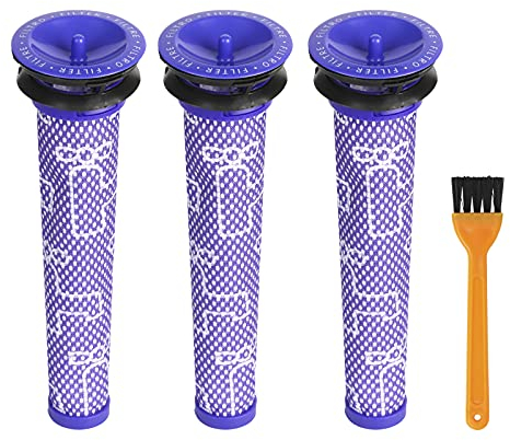 BOZKAA 3 Stück waschbares Vormotor-Stickfilter-Zubehör für Dyson V6 V7 V8 DC58 DC59 DC61 DC62 DC74 Staubsaugerzubehör mit Reinigungsbürste