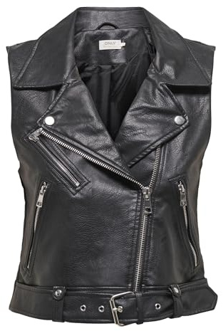 ONLY Onlvera Faux Leather Waistcoat Mujer Chaleco Negro