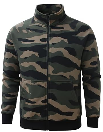 ROCK-IT Apparel I Giacca Casual da Uomo Senza Cappuccio I Pullover di Alta qualità con Zip e Colletto rialzato I Giacca di Alta qualità [Taglie S-5XL] I Verde Mimetico 3XL