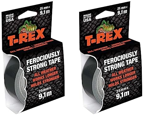 T-Rex Tape 821-25 Gewebeband – Extrem starkes Panzertape – Wasserdichtes Reparaturband für innen & außen – Klebeband zum Reparieren & Befestigen – 25mm x 9,10m (Packung mit 2)