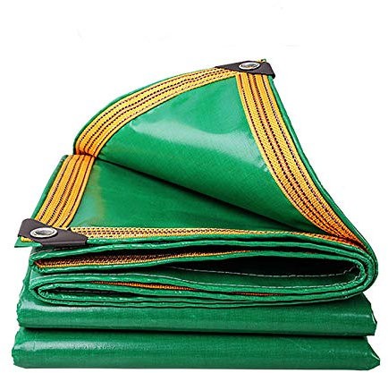 FUCNEN Tarpaulin Waterproof Heavy Duty 5M x 6M - 420g/m² Heavy Duty Tarp Multi-Purpose Cover for Pool Pump Fishpond Hay Log Pile Roof Trailer 100% Waterproof Outdoor Green Ground Sheet