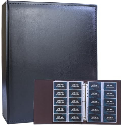 Visitenkartenalbum 600 Karten Fassungsvermögen - 30 Nachfüllseiten, A4 3-Ring-Ordner aus PU-Leder, Seitliches Ladedesign für Namenskarten & Bankkarten, Schwarz | Büroorganisation
