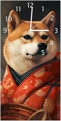 Wallario Design-Wanduhr, Acrylglasuhr Größe 30 x 60 cm, weiße Zeiger, Motiv Samurai Shiba