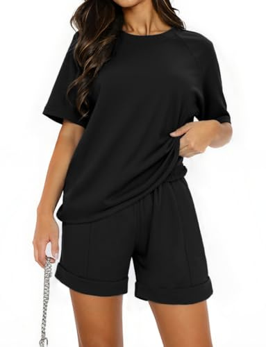 Totatuit Completo Sportivo Donna Estivo Tuta da Ginnastica Due Pezzi Outfit Felpa T-Shirt & Pantaloncini Casual Casa Pigiama Set Jogging Training