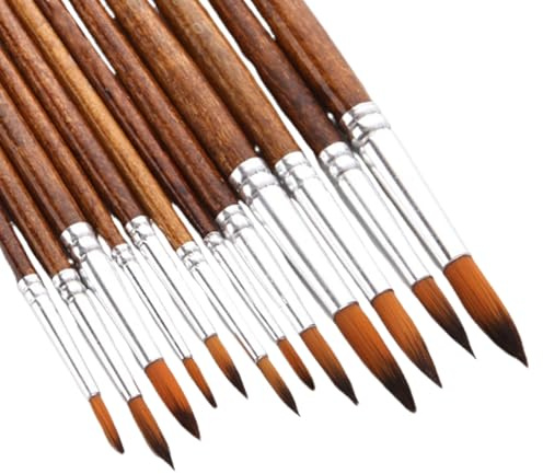 12Pcs Watercolor Brushes Professional Round Pointed Tip Artists Paint Brushes Set for Acrylic Gouache Oil Watercolor Painting Body Paint Nylon Hair Detail Paintbrushes for Art Beginners Professionals
