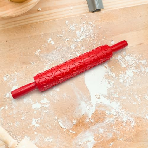 Mattarello Goffrato – Rullo Inciso per Decorazioni – Ideale per Biscotti, Pasta di Zucchero, Fondente e Argilla – Strumento Antiaderente per Dolci e Modellazione Artistica (ESAGONI)