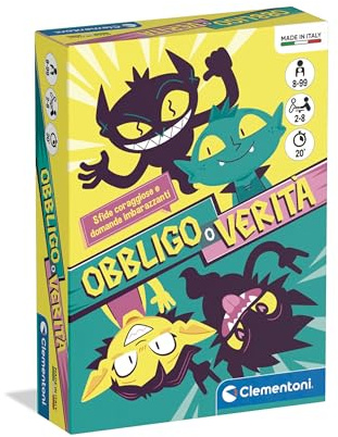 Clementoni - Obbligo o Verità, Mazzo di 40 Carte Illustrate, Party Game per Bambini 8+ Anni, 2-8 Giocatori, Idea Regalo, Made in Italy, Lingua Italiana, 16585