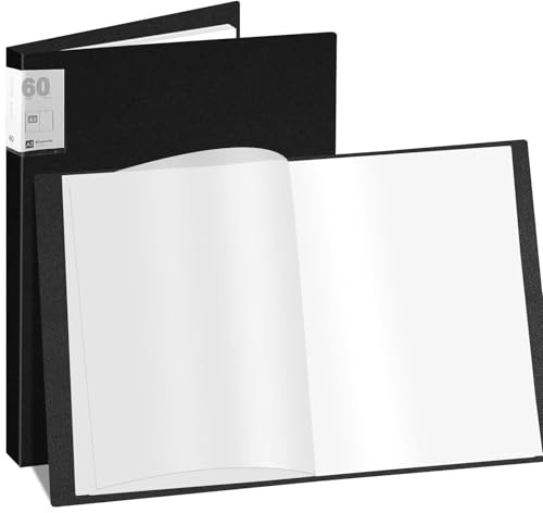 lafo A3 Presentation Display Book – 60 Pockets (120 Views) with Clear Sleeves & 100 Fluorescent Index Tabs | Art Portfolio Folder for Painting, Drawing, Reports – Black