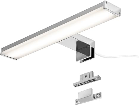 Alpinaluz Applique LED per Specchio Bagno – Luce Bianca Neutra 4000K – IP44 – Struttura in Alluminio e Policarbonato Cromato – Montaggio su Specchio, Parete o Mobile (30cm 8W)