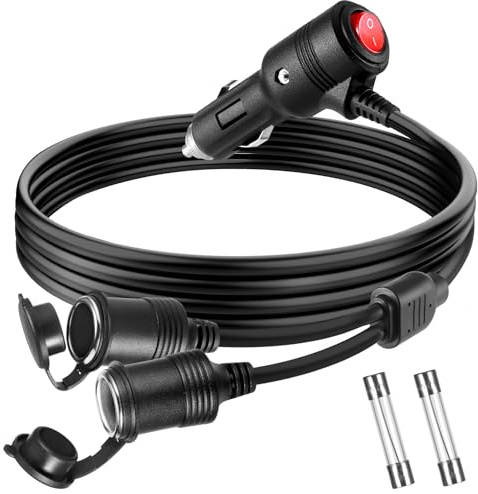 Starvortex 2.7M Presa Accendisigari, 12v/24v Cavo di Prolunga per Accendisigari Auto per Camion, Furgoni, Camper, Compressori per Pneumatici, Prolunga Doppia con 2 Fusibili 15A
