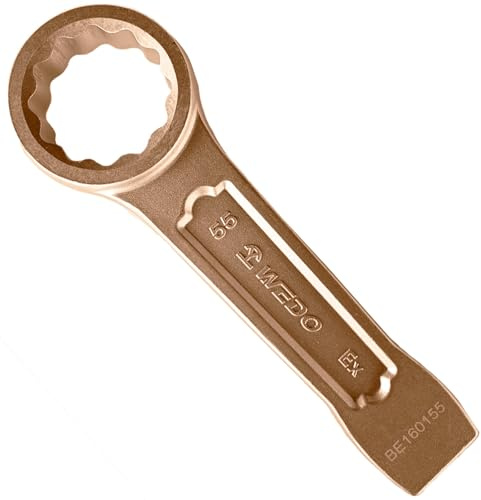 WEDO Non-Sparking Flat Strike Wrench,2-1/6(55mm) Striking Box End Wrench, Slogging Ring Spanner Straight Handle,Spark-free Safety Spanner,Beryllium Copper,Non-magnetic,For Mechanic Garages Workshops