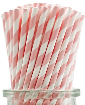 100 Pezzi Cannucce di Carta a Rrighe Rosa da Bere 19,7 cm, Rosa e Bianco Cannucce Usa e Getta per Feste, Matrimoni e Occasioni