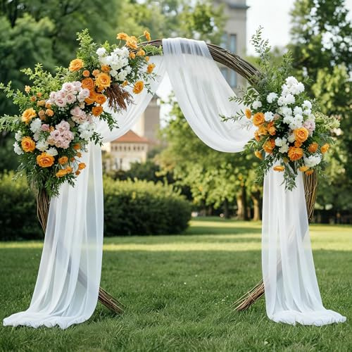 DazzWed Tissu Drapé Blanc pour Arche de Mariage – 1 Pièce 70x560 cm Tissu Drapé en Mousseline Suspendue pour Mariage Photographie Fête Cérémonie Décoration Scène