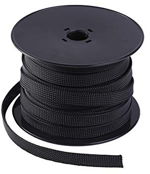 Keco 100ft – 1/4 inch PET Braided Expandable Cable Sleeve – Wire Sleeving for Audio Video and Other Home Device Cable Automotive Wire - Black