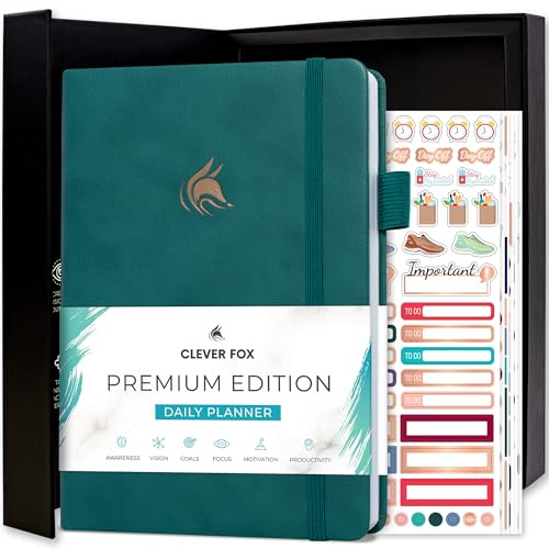 Clever Fox Planner Daily Premium Edition – Luxurious Daily Planner with Hourly Schedule, Personal Organizer, Productivity & Goal Journal, Undated - Start Anytime, A5, Lasts 6 Months - Dark Teal