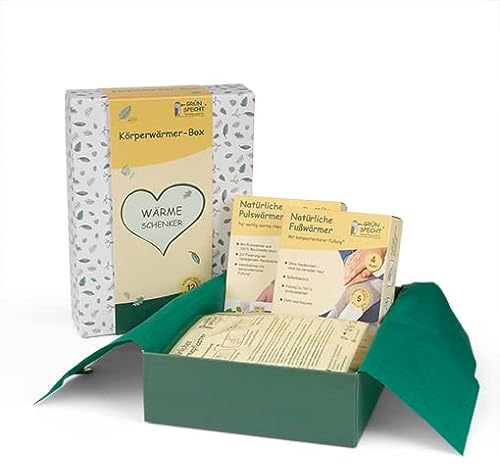 GRÜNSPECHT Körperwärmer-Box mit Wärmepflaster, Handwärmer & Fußwärmer mit kompostierbarer Füllung, Bio-Pulswärmer aus 100% Baumwolle, Geschenkidee (GB-007)