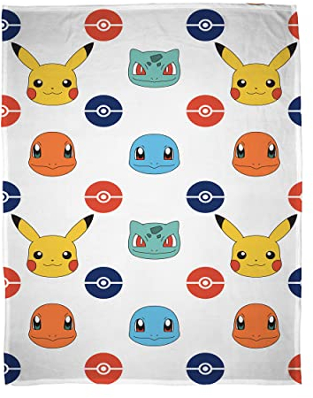 Pokémon Official Fleece Blanket | Pikachu Badges Design Super Soft Warm Throw | Character World Brands | Perfect For Any Children's Bedroom, Camping & Sleepovers | Size 100x150cm