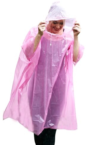 Start and Drive Ltd Poncho Rain Coat Waterproof Plastic Adult Size with Hoods men and women emergency disposable Pocket size Foldable Thin and Strong Hiking Keep Dry (Pink - 1 pcs)