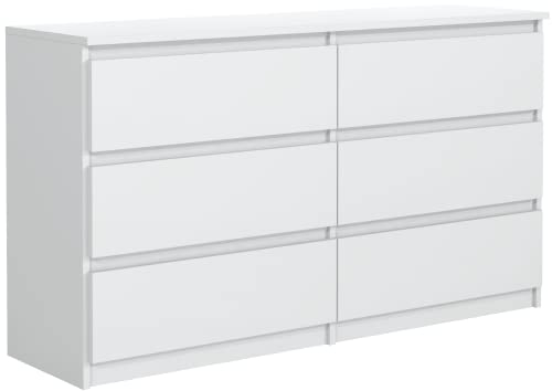 meble masztalerz Kommode Weiss Matt mit 6 Schubladen 140 cm, Sideboard Wohnzimmer, Kommode Schlafzimmer H: 78,5cm, B: 138,6 cm, T: 39 cm Kommode mit Schubladen, Schubladenschrank