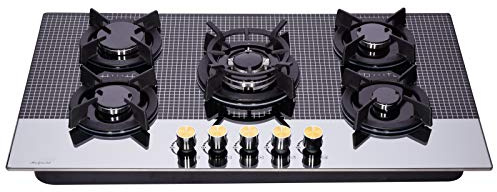 Hotfield 36 Inch Gas Cooktop Tempered Glass 5 Burners Stovetop Dual Fuel Gas Hob NG/LPG Convertible Gas Stove Top HF5198-01 Tempered Glass