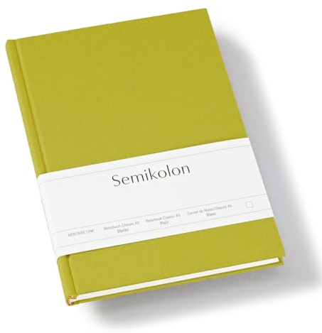 Semikolon 370047 Notizbuch Classic A5 blanko - 176 Seiten, cremeweißes Papier - Lesezeichen - matcha hell-grün