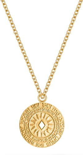 day.berlin Damen Halskette Sun in Gold 18k vergoldet mit Anhänger Münze mattiert, filigrane Kette 47+5cm variable Länge, 316L Edelstahl nickelfrei und wasserfest