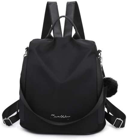 OLIVIA WONG - Zaino antifurto impermeabile da donna (13 l), zaino trasformabile in borsa con pompon e maniglia decorativa removibile
