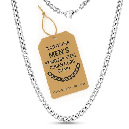 Cadoline 316L Stainless Steel Men's Gangster Jewellery 5mm Curb Silver Chain 30 Inch Necklace