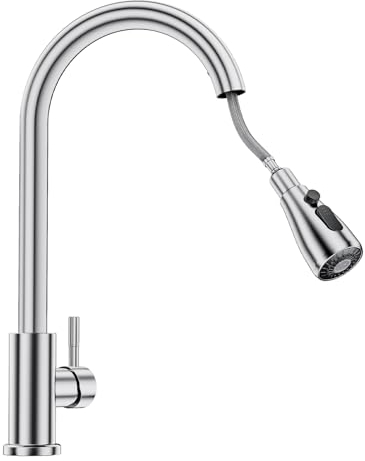 SEISSO Rubinetto Cucina con Doccetta Estraibile, Rubinetto Lavello Cucina con 3 Modalità Doccia, Miscelatore Cucina per Lavello Acqua Calda e Fredda, Rubinetto Cucina in Acciaio Inox, Girevole a 360°