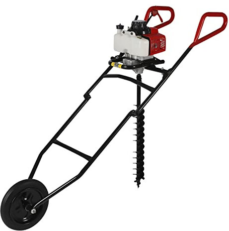 LANNADD 63cc Benzin Erdbohrer, 2-Takt 3hp Pfostenlochbagger Erdlochausheber Einrädrige Grabenfräse, Handschiebebagger Pfahlbohrer Benzin Gartenbohrer Erdbohrer Erdlochbohrer