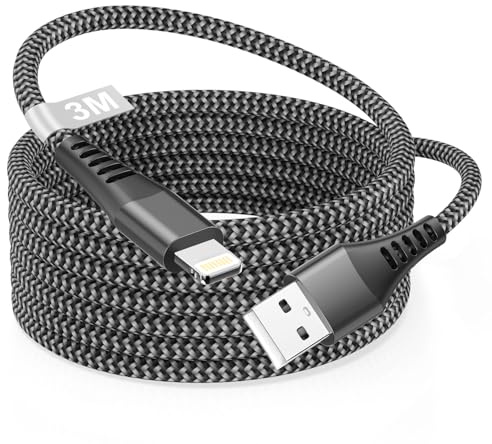 iPhone laddningskabel 3 m [MFi-certifierad], iPhone Lightning-kabel extra lång i telefonkabel, USB till i-telefonkabel, 3 m, iPod-laddare, trådledning för Apple iPhone 14 Pro Max 13 12 Mini 11 XS 8 7