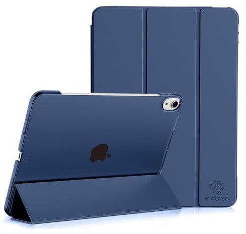 Mollusc Case Compatible with 2022 iPad 10th Generation 10.9 Inch, 2025 11th Generation 11 Inch A16, Hard Back Cover, PU Leather, Hands-Free Trifold, Auto Wake/Sleep, Drop Scratch Protection (Navy)