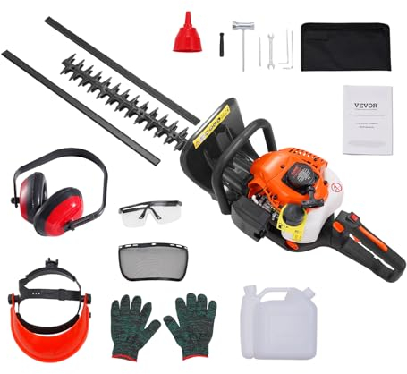 VEVOR Cortasetos a Gas, 26CC, Cortasetos Portátil Motor de 2 Tiempos con Cuchilla de Doble Cara de Doble Acción, Cabezal de Corte Ajustable a 180°, Herramientas de Corte para Recortar Arbustos y Arbus