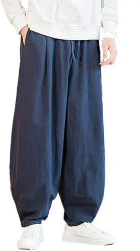 YOYOBABY 004,4XL, Herren Tai Chi Hose Baumwolle und Leinen Kordelzug Kung-Fu-Tai-Chi-Hose Weich Atmungsaktiv Bloomers Lose Taschen Weite Hosenbeine Yoga Trainingshose
