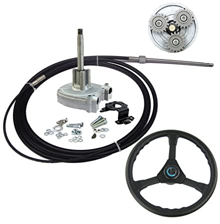 DOFABI Sistema de dirección mecánica for fueraborda Marino con Engranajes planetarios de 11 pies, timón con Cable de dirección for Barco Volante para embarcaciones Marinas