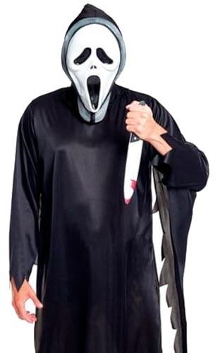 Acan Tradineur - Disfraz de asesino scream para adulto, poliéster, incluye túnica y máscara, villano malvado, atuendo de carnaval, Halloween, cosplay, terror (Hombre - Talla L)