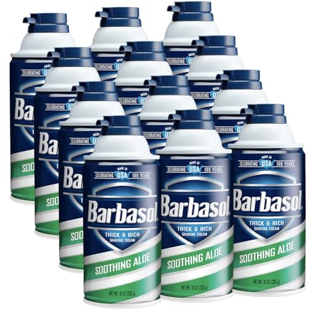 Barbasol Soothing Aloe Thick & Rich Shaving Cream | Shaving Foam for All Skin Types, Soothes and Restores, Hydrating, Non-Greasy, USA Made, Fresh Scent, 10 OZ (Bulk Pack of 12)