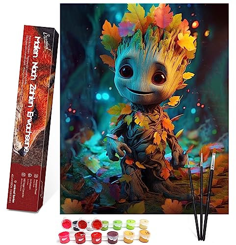 Bougimal Malen Nach Zahlen Baumelfe, DIY Handgemalt Ölgemälde, 3 Pinseln und Vorgedruckt Leinwand-Ölgemälde, Festival Geschenk Home Deko-40x50cm(ohne Rahmen)