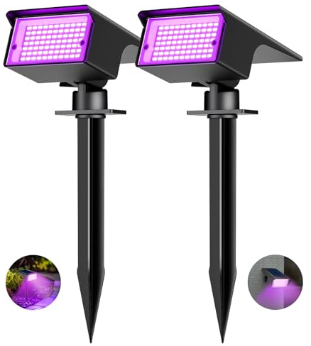 kolpop Lot de 2 Spot Solaire Exterieur, 77 LED Lampe Solaire Exterieur Jardin Puissante avec 3 Modes d'Éclairage, Lumiere Solaire Exterieur IP65 Étanche pour Jardin Allée Chemin, Violet