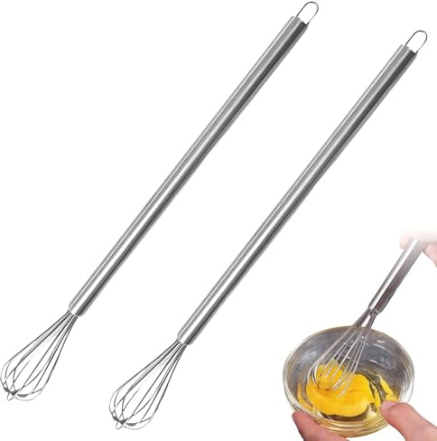 2 Stück Schneebesen Klein, Mini Schneebesen für Tassen, Edelstahl Kleiner, Robuster Rührbesen Klein Edelstahl, für Aufschäumen, Sahne Schlagen und Rühren (2Stück 18cm)