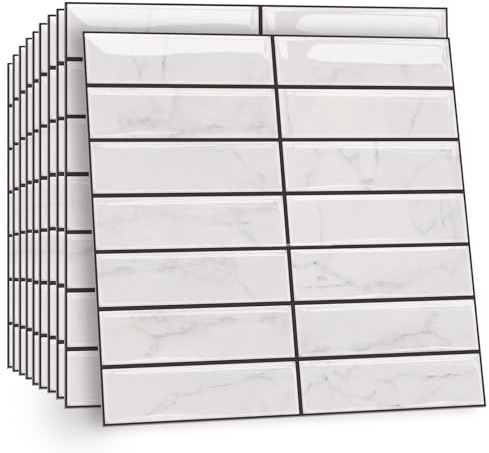 TOARTi 10 Sheets 2D Self Adhesive Wall Tiles,12×12inch Stick On Wall Tiles Kitchen Splashbacks for Walls,Tile Stickers Peel and Stick Backsplash Splashback Decals Tile 4