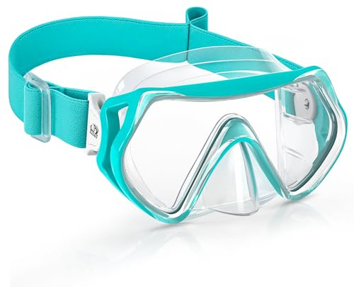 Findway Kids Snorkel Mask with Elastic Fabric Strap,Swimming Goggles kids with Nose Cover,180° Clear View Diving Mask,No Leak Anti Fog Swim Goggles for Boys Girls Aged 6-16