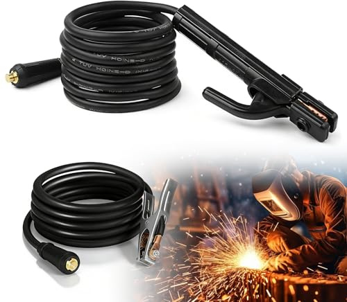 Portaelectrodos de soldadura 16 mm² 2,8 m + 1,2 m con cable y pinza de masa con cable, portaelectrodos de soldadura 200 A para soldadores eléctricos domésticos 220 V y pequeños trabajos