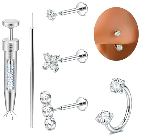 AceFun Piercing de nariz de herradura para tabique de 18 g, con herramienta de agarre de bola cónica, sin rosca, parte trasera plana, aretes de labio, piercing de fosa nasal, juego de joyas de