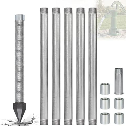 Slagbrunn Kit 1-1/4 Tum Rostfritt, Spetsfilter För Trädgården, Borra Egen Brunn 3M-5M Med Galvaniserade Rör, Gratis Vatten För Gräsmatta Och Odling Vid Sommarstuga(5pcs)