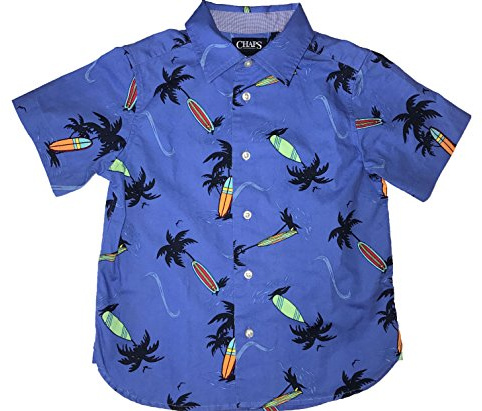 Chaps Little Boys' Tropical Surfboardl Button-Down Short Sleeve Shirt (6, Scottsdale Blue)