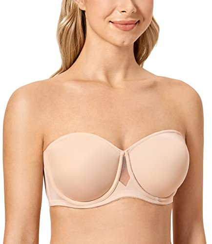 Delimira Women's Strapless Bras for Bigger Bust Non Padded Smooth Underwire Beige 38F